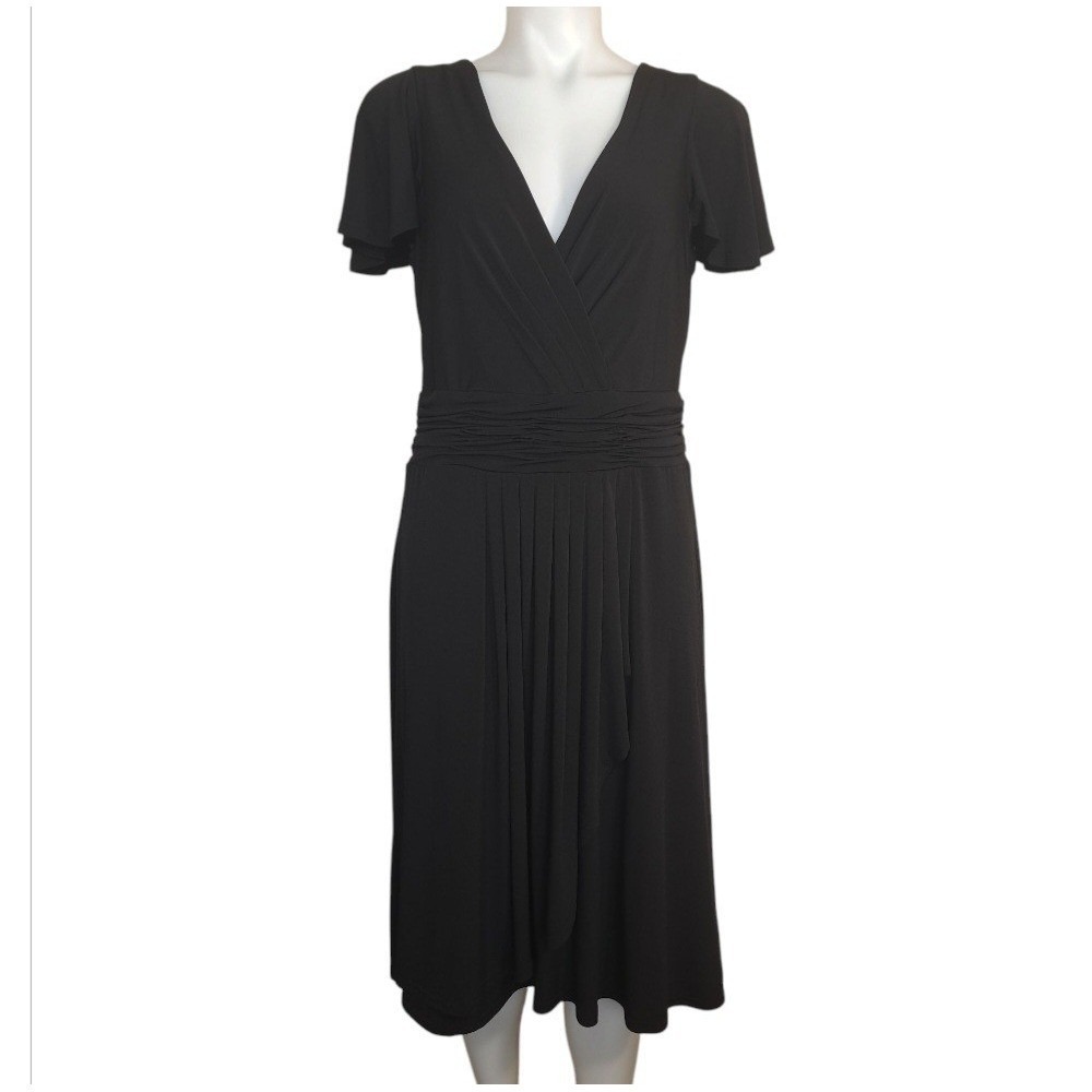 Sandra Darren Women's Midi-Dress 16 Black V‎ Neck Short Sleeves Pullover